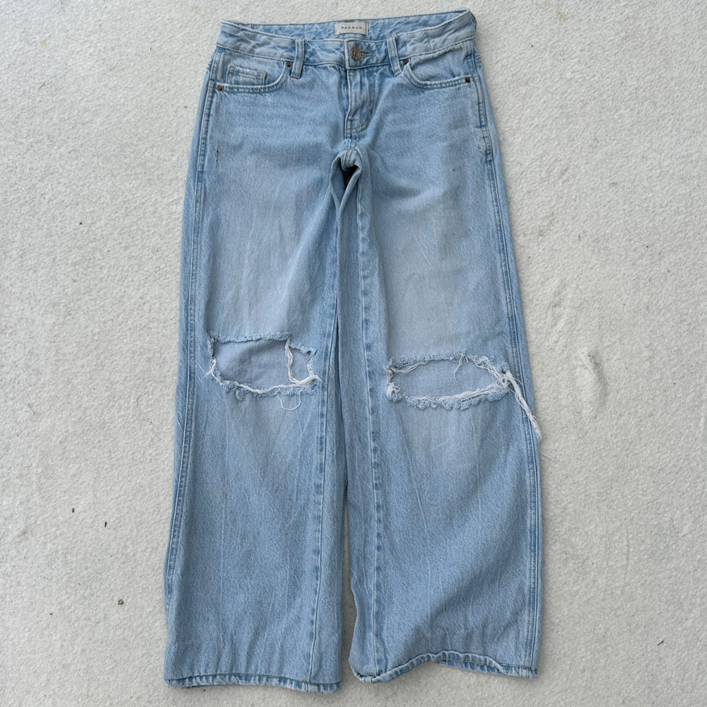 Pacsun Low Rise Baggy Jeans Women's Size 23 Blue Lightwash Distressed Denim